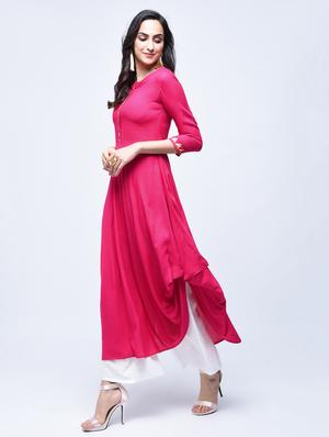 Fuchsia solid cowl kurta - 15758960 - Standard Image - 4