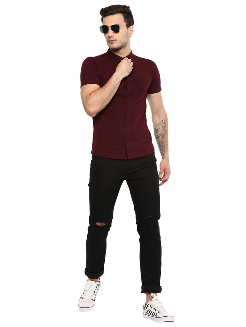 maroon solid casual shirt - 15760160 - Zoom Image - 4