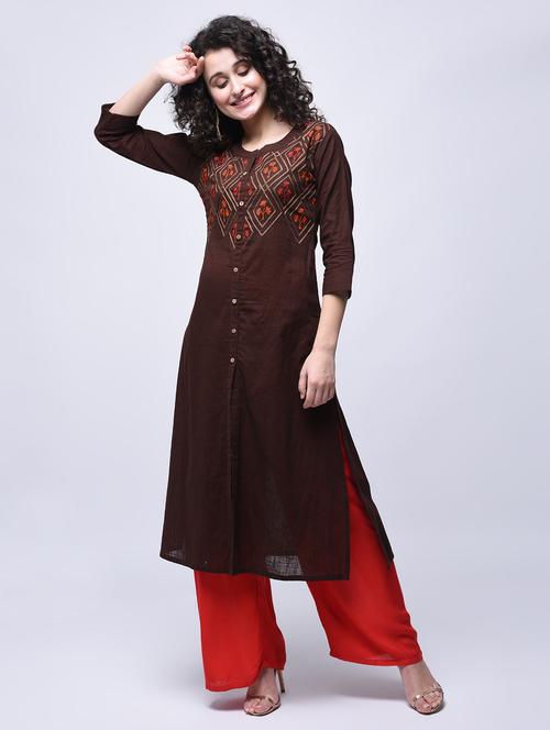 Embroidered straight kurta - 15765038 - Very Small Image - 1