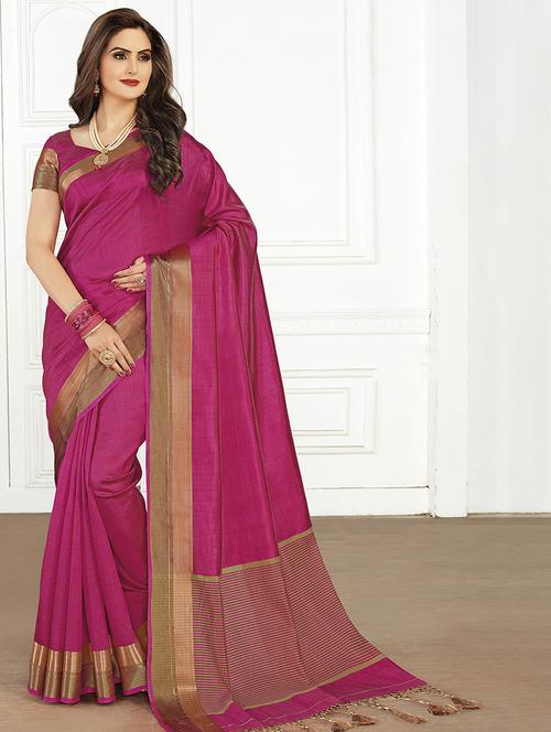solid bordered saree with blouse - 15766682 - Standard Image - 1