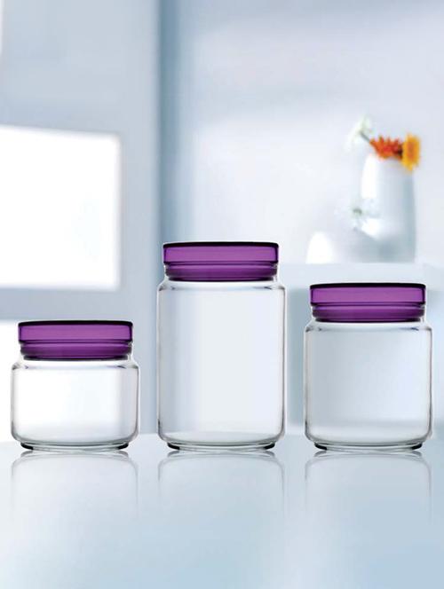 Colorllicious Glass Food Storage(0.5L, 0.75L, 1L, Purple lId) - Pack of 3 - 15767267 - Standard Image - 1