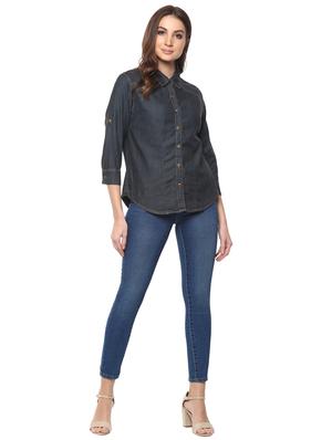 curved hem denim shirt - 15770458 - Standard Image - 4