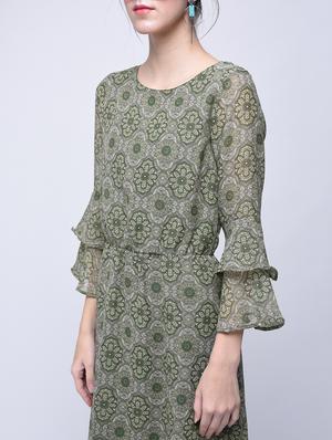 layered bell sleeved maxi dress - 15770565 - Standard Image - 4