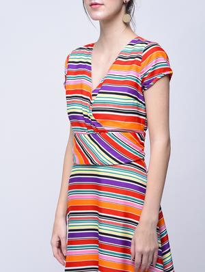 surplice striped a-line dress - 15770584 - Standard Image - 4