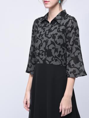 placket detail scroll pattern a-line dress - 15770593 - Standard Image - 4