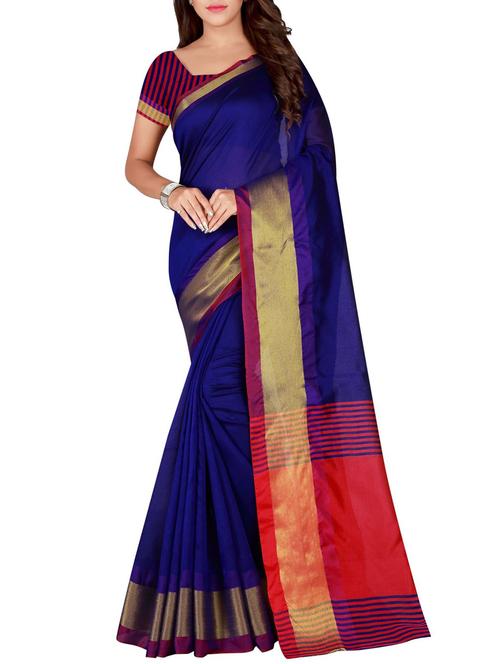blue cotton woven saree with blouse - 15773432 - Standard Image - 1