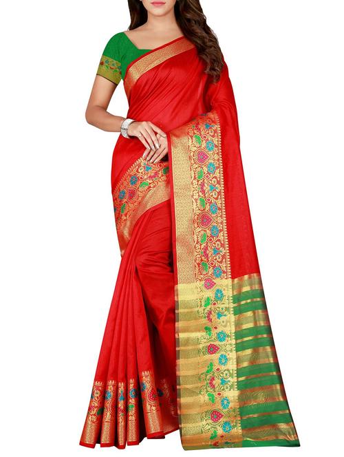red art silk woven saree with blouse - 15773512 - Standard Image - 1