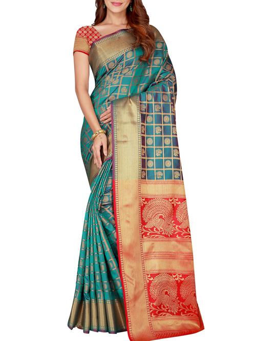 green silk woven saree with blouse - 15773554 - Standard Image - 1