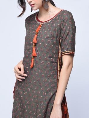 printed layered kurta with tassels - 15781244 - Standard Image - 4