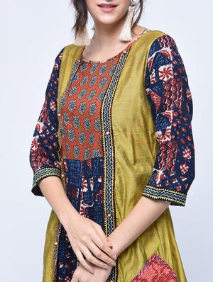 ethnic motifs printed layered dress - 15781247 - Standard Image - 4