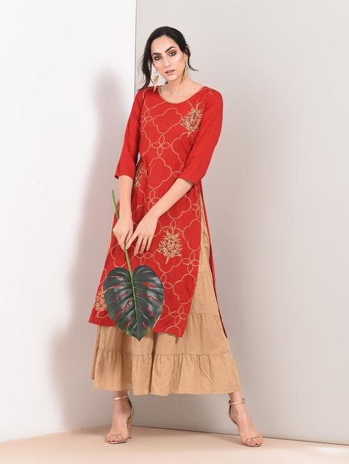 embroidered layered tiered kurta - 15781253 - Standard Image - 1