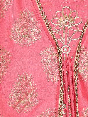 A-line foil print kurta with jacket - 15781835 - Standard Image - 4