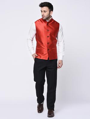red silk nehru jacket - 15782265 - Standard Image - 4