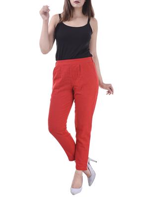Brick red gathered back trousers - 15784928 - Standard Image - 4
