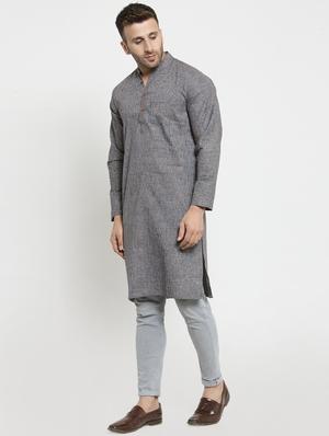 grey cotton long kurta - 15785172 - Standard Image - 4