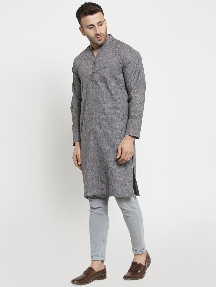 grey cotton long kurta - 15785172 - Zoom Image - 4