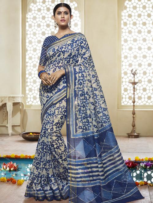tie n dye printed saree with blouse - 15792439 - Very Small Image - 1