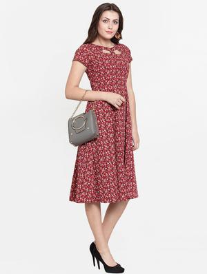 cutout detail floral flared dress - 15793577 - Standard Image - 4