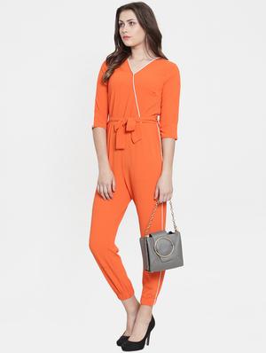tie-front contrast piping jumpsuit - 15793585 - Standard Image - 4