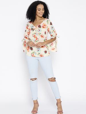 tie up detail slit sleeved floral top - 15797087 - Standard Image - 4