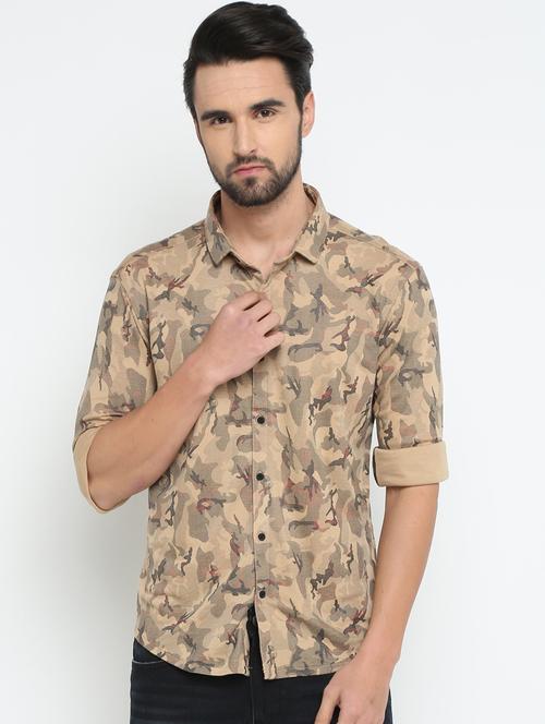 beige printed casual shirt - 15798387 - Standard Image - 1