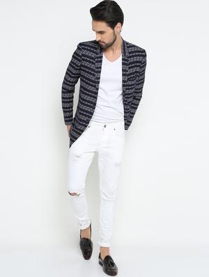 navy blue cotton casual blazer - 15798484 - Standard Image - 4