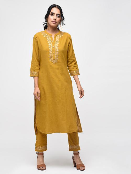 Gota work kurta with slit pant set - 15799429 - Standard Image - 1