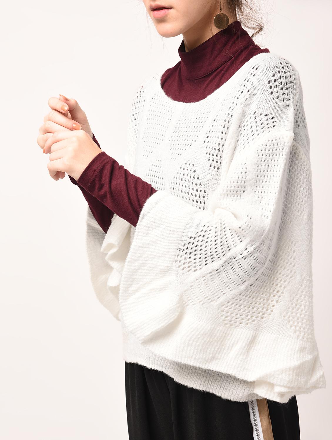 bat wing sleeved pointelle knit pullover - 15800284 - Zoom Image - 4