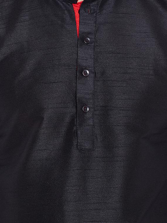 black dupion kurta pyjama set - 15800504 - Zoom Image - 4