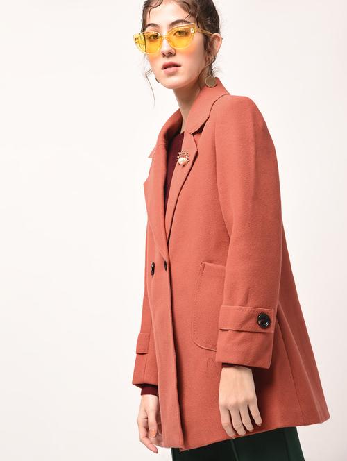 lapel neck brooch detail overcoat - 15801926 - Standard Image - 1