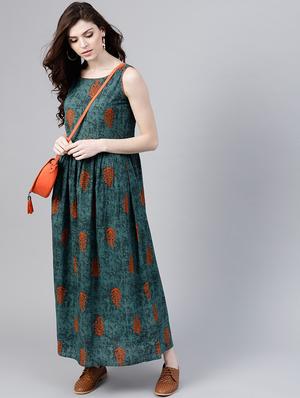 Bottle Green Gathered maxi dress - 15803579 - Standard Image - 4