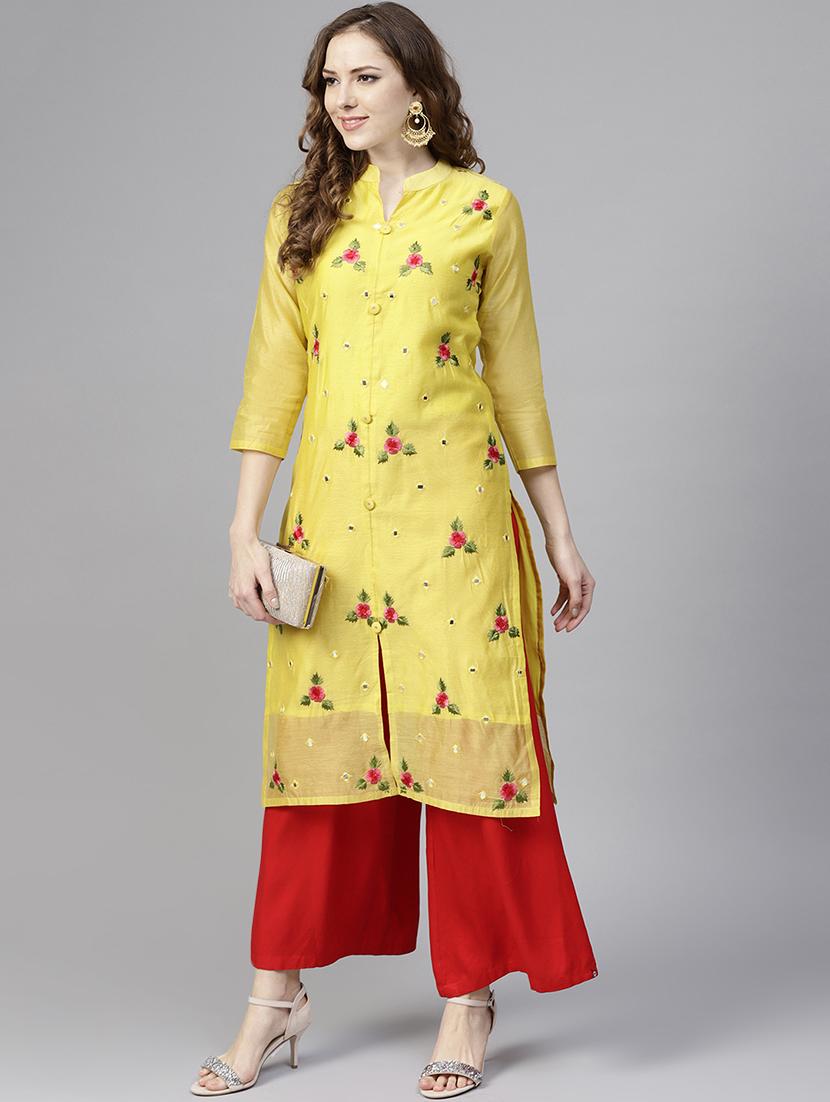 floral embroidered straight kurta - 15805117 - Zoom Image - 4