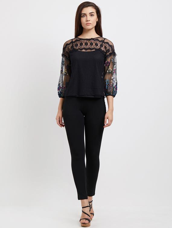 lace detail embroidered top - 15805880 - Zoom Image - 4