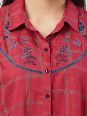 embroidered checkered flared sleeved shirt - 15805889 - Standard Image - 4