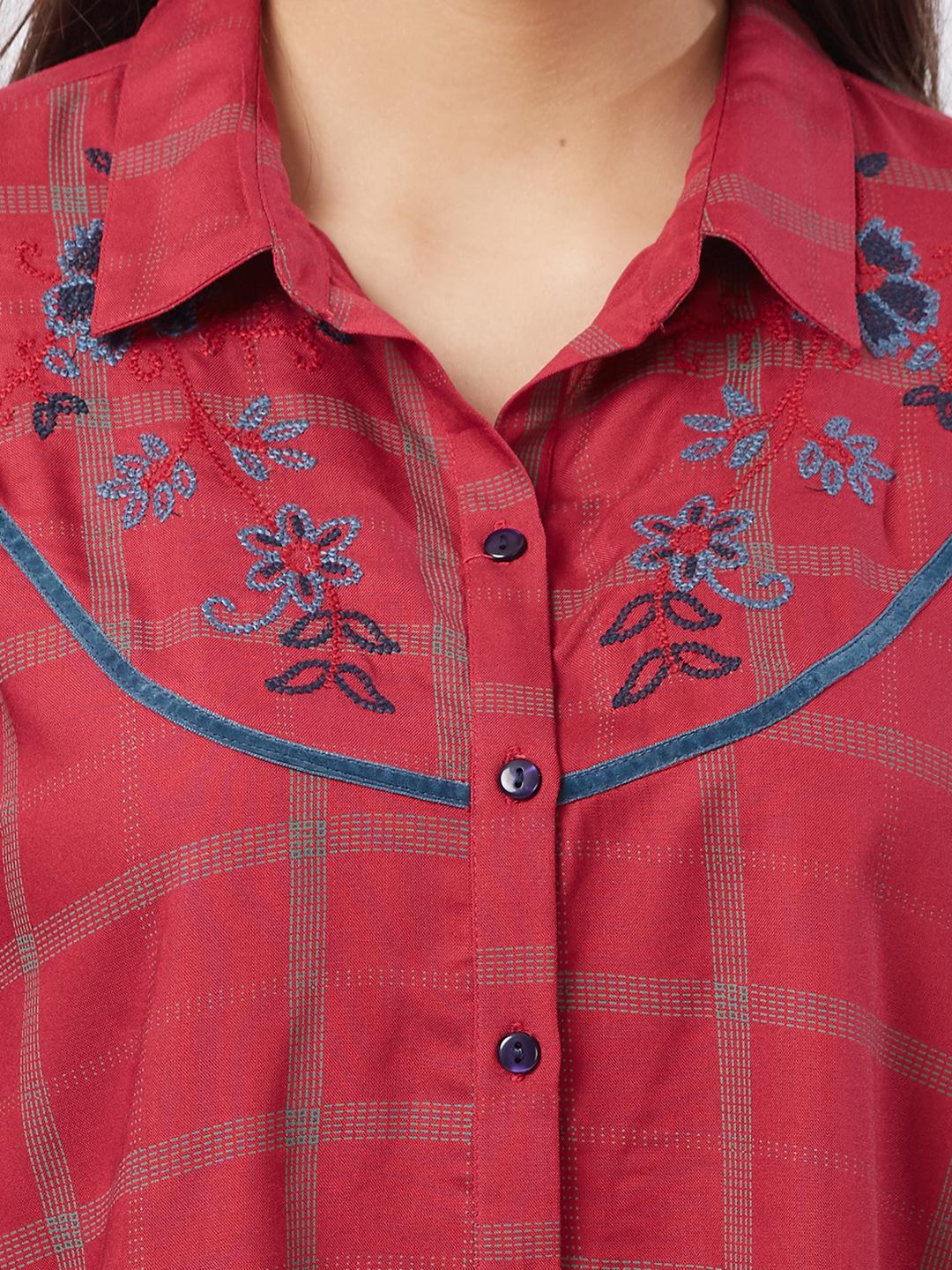 embroidered checkered flared sleeved shirt - 15805889 - Zoom Image - 4