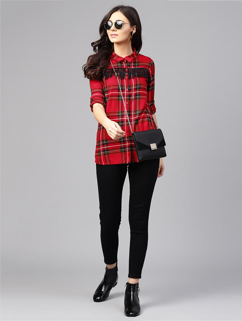 fringe detail plaid shirt - 15806297 - Zoom Image - 4