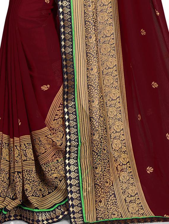 floral motif printed saree with blouse - 15809256 - Zoom Image - 4