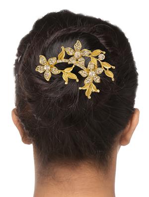 parijaat stylish gold plated bridal crystal pearl hair clip pin jewellery wedding accessories - 15810236 - Standard Image - 4