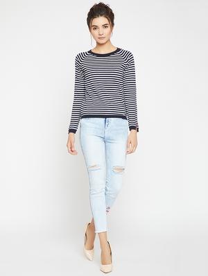 Navy striped knitted pullover - 15814972 - Standard Image - 4