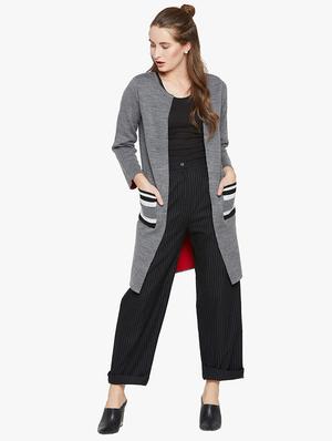 Striped pocket long shrug - 15815025 - Standard Image - 4
