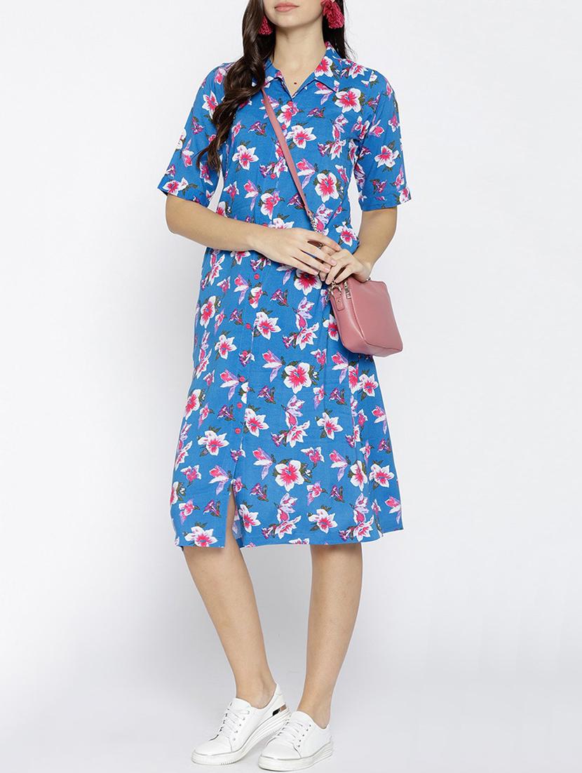 button detail floral a-line dress - 15816260 - Zoom Image - 4