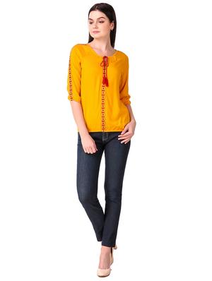 Tassel tie neck embroidered top - 15816376 - Standard Image - 4