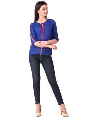 Tassel tie neck embroidered top - 15816378 - Standard Image - 4