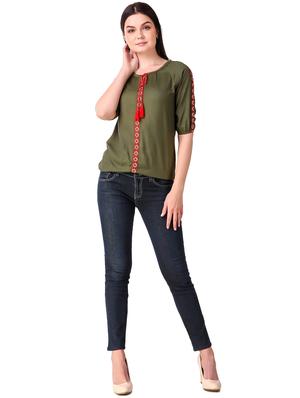 Tassel tie neck embroidered top - 15816380 - Standard Image - 4