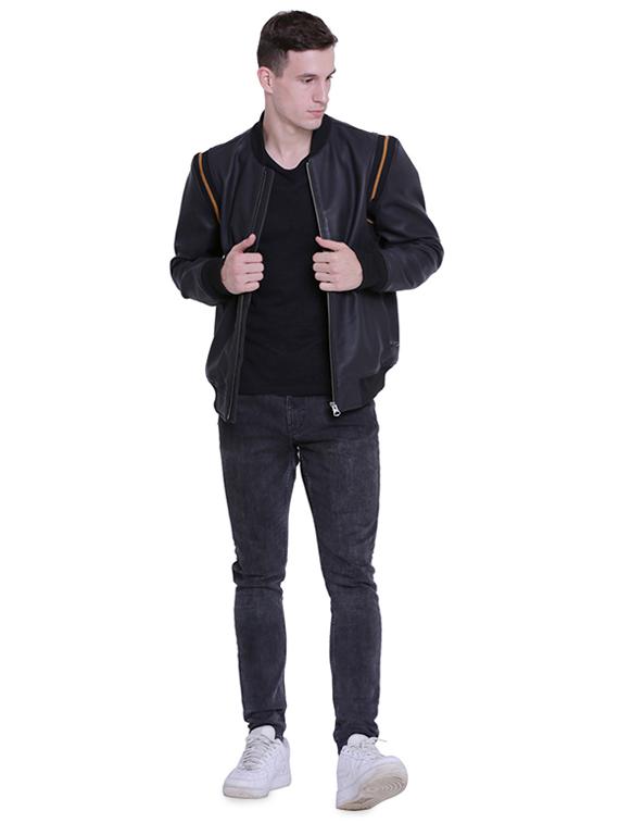 blue solid 100% leather jacket - 15817470 - Zoom Image - 4