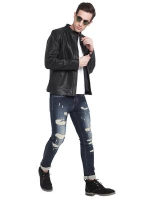 black solid 100% leather jacket - 15817478 - Standard Image - 4