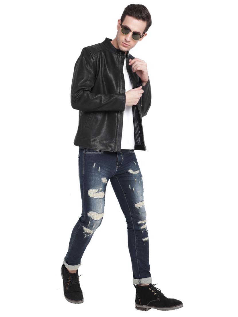 black solid 100% leather jacket - 15817478 - Zoom Image - 4
