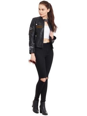 graphic patch detail biker jacket - 15817656 - Standard Image - 4