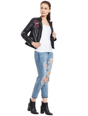 graphic patch quilted sleeved biker jacket - 15817658 - Standard Image - 4