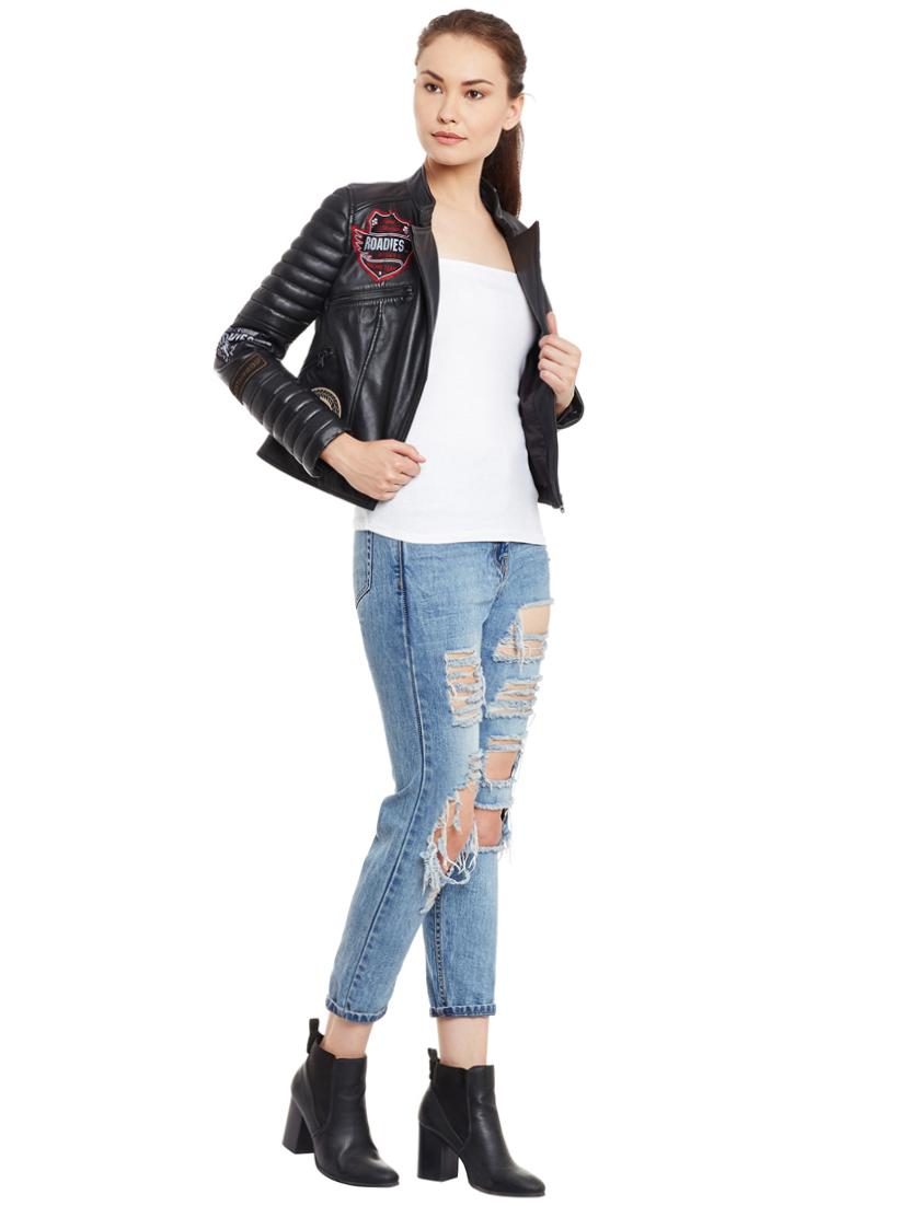 graphic patch quilted sleeved biker jacket - 15817658 - Zoom Image - 4